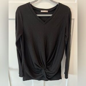 Twenty Second Black Twist Front Long Sleeve Top